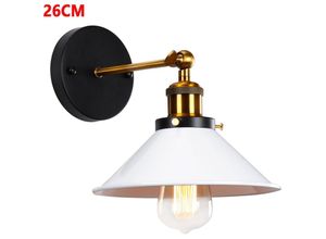 5065812986923 - Axhup - Wandleuchte Vintage Industrielle Wandlampe aus Metall mit Ø26cm Lampenschirm für Schlafzimmer Wohnzimmer Esszimmer (Weiß)