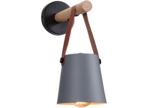 5065812986930 - Axhup - Wandleuchte aus Holz Innen Moderne Wand Lampe mit Leder Lampenschirm Eisen Wandbehang Lampe für Schlafzimmer Wohnzimmer Korridor (Grau)