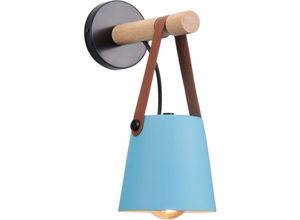 5065812986947 - Axhup - Wandleuchte aus Holz Innen Moderne Wand Lampe mit Leder Lampenschirm Eisen Wandbehang Lampe für Schlafzimmer Wohnzimmer Korridor (Blau)