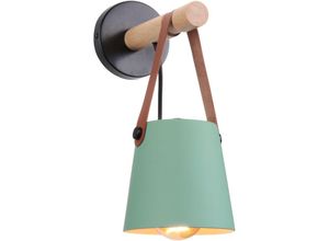 5065812986954 - Axhup - Wandleuchte aus Holz Innen Moderne Wand Lampe mit Leder Lampenschirm Eisen Wandbehang Lampe für Schlafzimmer Wohnzimmer Korridor (Grün)