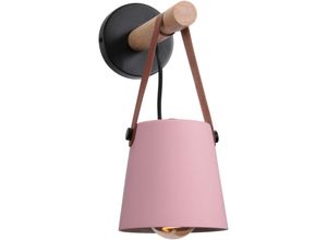 5065812986961 - Axhup - Wandleuchte aus Holz Innen Moderne Wand Lampe mit Leder Lampenschirm Eisen Wandbehang Lampe für Schlafzimmer Wohnzimmer Korridor (Rosa)