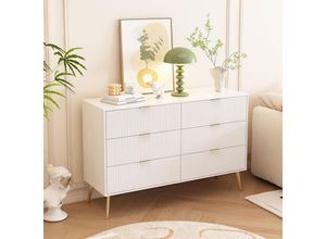 5071280154337 - Okwish - Modernes Sideboard mit vergoldeten Beinen und Griffen Kommode lackiert abgerundete Ecken für Schlafzimmer Wohnzimmer und Badezimmer 3