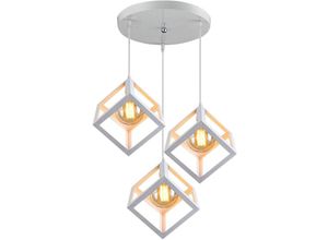 5080300185169 - Pendelleuchte Würfel 3 Flammig Kreative Kronleuchter im Industri Stil Hängelampe mit Metall Käfig E27 Lampenfassung für Wohnzimmer Esszimmer (Weiß)