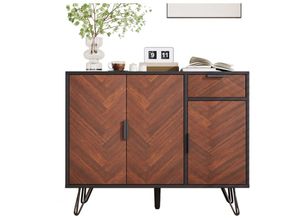 5081285152221 - Redom - Modernes Aufbewahrungsmöbel Sideboard in Schwarz und Holzoptik mit Schublade und höhenverstellbaren Regalen (90 x 30 x 715 cm)