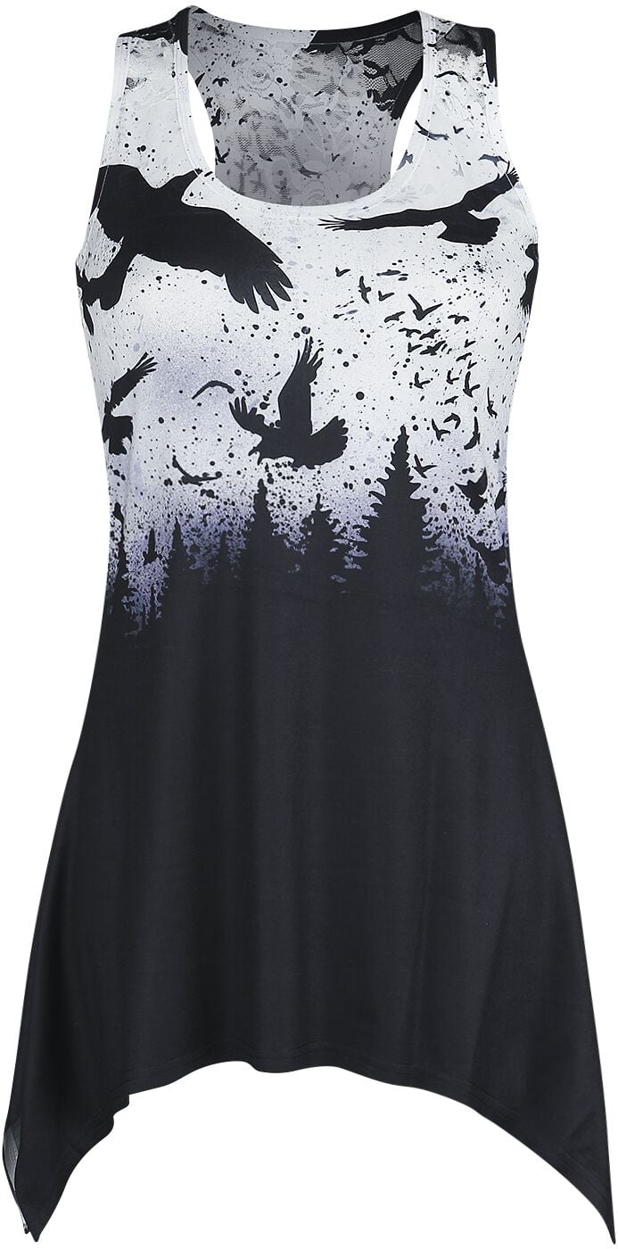 5081944442007 - Crow Night Lace Panel Vest Top schwarz weiß in XL 5081944442007 - Crow Night Lace Panel Vest Top schwarz weiß in XL
