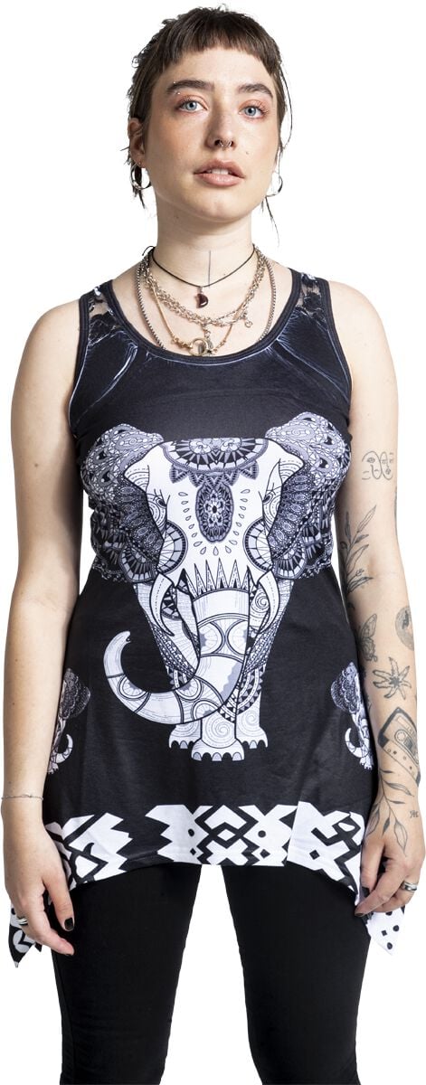 5081944463583 - Innocent Mandala Elephant Lace Panel Vest Top schwarz weiß in L 5081944463583 - Innocent Mandala Elephant Lace Panel Vest Top schwarz weiß in L