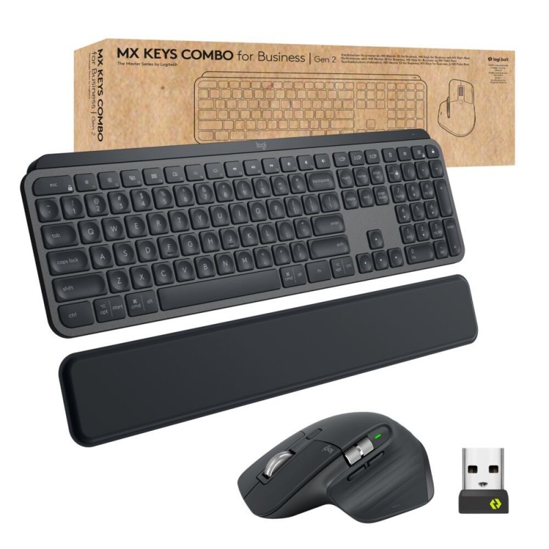 5099206104419 - MX Keys Combo for Business - Gen 2 Bluetooth® Funk Tastatur Maus-Set Beleuchtet Handballenauflage Wiederaufladbar Deutsch QWERTZ Mac Schwarz