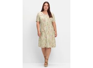 5205012357141 - Große Größen Knielanges Jerseykleid mit Blumenmuster mint gemustert Gr44