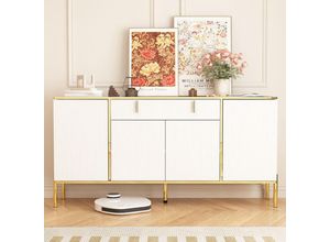 5206418933144 - Sideboard 160 cm mit 1 großer SchubladeAufbewahrungsmöbel mit verstellbarem RegalKommode mit 4 Türen weißes Sideboard für Wohnzimmer Esszimmer