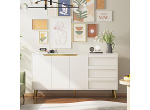 5206418933694 - Fufu&gaga - Sideboard mit 3 Schubladen und 3 Türen Sideboard breiter Sideboardschrank mit StauraumSchrankkommode mit goldenen Metallfüßen für