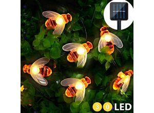 5328835169354 - Bienen-Lichterkette 65 m solarbetrieben 30 LEDs Außenleuchte wasserdichte Lichterkette Hummelform Deko-Licht für Outdoor Hochzeit