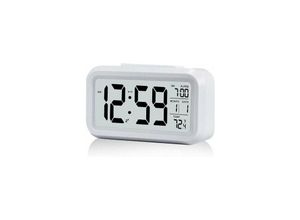 5328835229577 - Digitaler Wecker Morgenwecker leiser batteriebetriebener digitaler Wecker für Kinder und Erwachsene großes LED-Display Temperaturkalender (weiß)