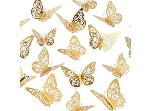 5328835490533 - 72 Stück 3D Gold Schmetterling Wanddekoration 3 Größen Schmetterling Dekorationen Schmetterling Party Kuchen Dekorationen 3D Schmetterling Aufkleber