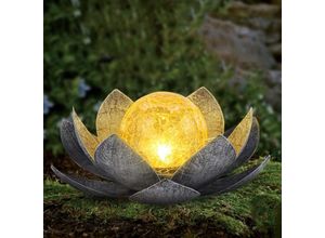 5328838068159 - Jalleria - Solar-Gartenleuchte für den Außenbereich Crackle-Glas-Lotus-Dekoration wasserdichte LED-Blumenlichter aus Metall für Terrasse Rasen