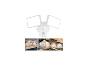 5328838161768 - Jalleria - LED-Flutlicht mit einstellbarem Bewegungssensor Doppelkopf-LED-Außenflutlicht IP65 wasserdicht Tageslichtweiß Park Garage und