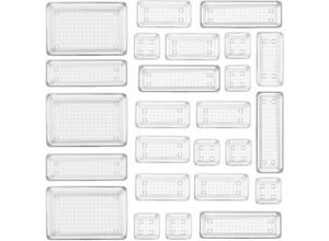 5328838171057 - Set mit 25 transparenten Schubladen-Organizern mit Kunststoff-Aufbewahrungsboxen in 4 Größen rutschfester transparenter Make-up-Organizer für