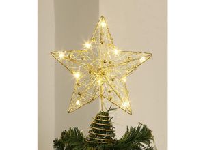 5328838176434 - 25 cm Weihnachtsbaumspitze Weihnachtsstern für Baum LED-Weihnachtsstern für Weihnachtsbaumspitze 3D-Gold-Weihnachtsstern für Innen- und