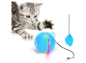 5328838182053 - Katzenspielzeug Katzenminzenballspielzeug mit LED-Licht Ringglocke und Feder verbesserte automatische 360-Grad-Drehung und USB-Aufladung
