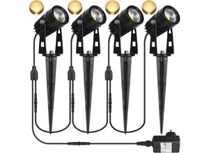 5328838183647 - Jalleria - LED-Außenstrahler Gartenbeleuchtungsset 4 x 3 w Warmweiß 3000 k 1440 lm mit Erdspieß IP65 wasserdichter LED-Außenstrahler für Garten