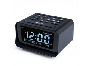 5328840539661 - Tigrezy Digitaler Radiowecker mit Dual-USB-Ladegerät für Schlafzimmer einstellbare Alarmlautstärke und Helligkeit (schwarz)