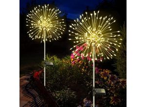 5328840545976 - Solarleuchten für den Außenbereich Garten 2 Stück 120 LEDs Solar-Feuerwerk 8 Modi wasserdichtes Licht Solar-Löwenzahnlampen für Garten Rasen