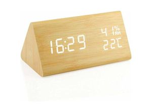 5328841916317 - Lablanc - Digitaler Wecker USB-betriebene Holz-Digitaluhr einstellbare Helligkeit Schlummerfunktion Temperatur Luftfeuchtigkeit