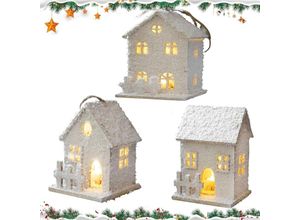 5328843538784 - Jalleria - LED-beleuchtete hölzerne Weihnachtsdorfhäuser Miniatur-Weihnachtsdorfhaus mit Lichtern Weihnachtsfeiertags-Tischdekoration