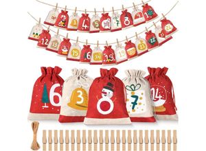 5328843539132 - Jalleria - Leerer Adventskalender zum Selbstbefüllen 2024 Damen Herren Kinder 18 x 13 cm Adventskalenderbeutel 24 Stoffbeutel diy