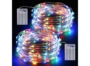 5328843539231 - Jalleria - Lichterkette 2 x 12 m 120 LED-Lichter wasserdicht für den Außenbereich Innenbereich AA-batteriebetrieben Lichterkette für Party