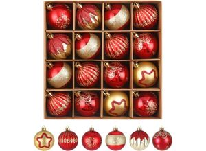 5328843539255 - Jalleria - Weihnachtskugeln Weihnachtsdekoration Christbaumschmuck 16 Stück Christbaumkugel 6 cm zum Aufhängen am Weihnachtsbaum (Rot)