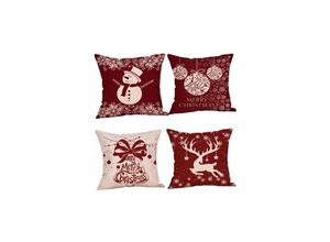 5328843539286 - Jalleria - Set mit 4 Weihnachtskissen Hirsch-Sofakissen Weihnachtskissenbezügen Frohe Weihnachten-Kissenbezüge für Couch Auto Büro Bett