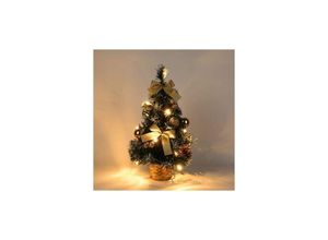 5328843539385 - Jalleria - Leuchtender künstlicher Weihnachtsbaum mit weißem Schnee 40 cm kleiner Tisch-Weihnachtsbaum LED-Lichtgirlanden mit Schleife und