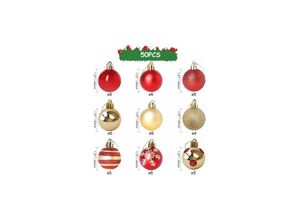 5328843539415 - Jalleria - Weihnachtskugel 50 Stück Weihnachtsbaumschmuck Weihnachtskugeln mit roter und goldener Weihnachtskugel Weihnachtskugel-Dekoration mit