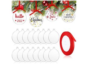 5328843539699 - Jalleria - 60 Stück Weihnachtskugeln aus transparentem Acryl 76 cm runde Acryl-Weihnachtsschmuck leere flache Kugeln mit Löchern und Band für