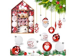 5328843539712 - Jalleria - Weihnachtskugel-Ornamente 70 Stück rote und weiße Weihnachtskugel-Dekorationen Baumspitze Schärpe für Weihnachtsbaum Weihnachten