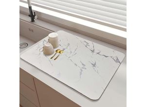 5328843586143 - Abtropfmatte 50 × 40 cm saugfähige Abtropfmatte rutschfeste Abtropfmatte saugfähige Matte für Küchenspüle Geschirrhalter Marmor-Arbeitsplatte