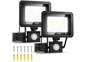 5328843652497 - Packungen Outdoor-LED-Flutlicht-Bewegungsmelder – 30 W LED-Wandnetzteil Outdoor-Flutlicht wasserdichte Außenbeleuchtung Garten Garage Hinterhof