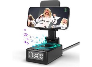 5328843653449 - Tragbarer 5-in-1-Bluetooth-Lautsprecher Morgenwecker kabelloses Ladegerät faltbare Halterung für Büro-Handy Geschenkidee zum Männergeburtstag