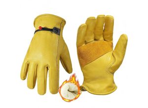 5328843655245 - Winter-Arbeitshandschuhe aus Leder mit Fleece gefütterte Thermo-Gartenhandschuhe strapazierfähige dornensichere Gartenhandschuhe