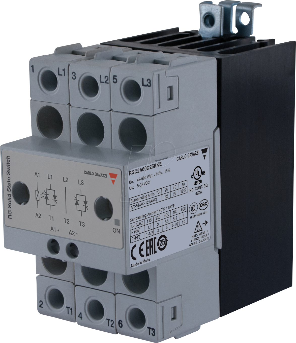 5350035423509 - RGC2A60A25KKE - Halbleiterrelais RGC2 Kühlkörper 2-pol 25 A 42 - 660 V AC