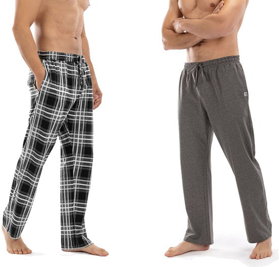 5404017912229 - - 2er-Set Herren-Pyjamahosen aus Baumwolle - Anthrazit schwarz-weiß kariert - XXL 5404017912229 - - 2er-Set Herren-Pyjamahosen aus Baumwolle - Anthrazit schwarz-weiß kariert - XXL