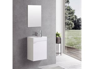 5404024103573 - Aloni - Weiß Waschplatz Waschbecken Schrank + Spiegel wc Gäste Toilette Badmöbel klein - Weiß