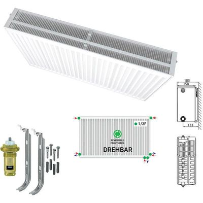 5404024104440 - Universalheizkörper Kompakt Ventilheizkörper 6 Anschlüsse T33 400x1000-1711W - Reinweiß Ral 9016 - Belrad