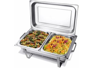 5407007661961 - F433-2 Speisenwärmer Buffetwärmer 2x GN1 2 bain marie mit Deckel 60x37x29cm - Grau - Bc-elec