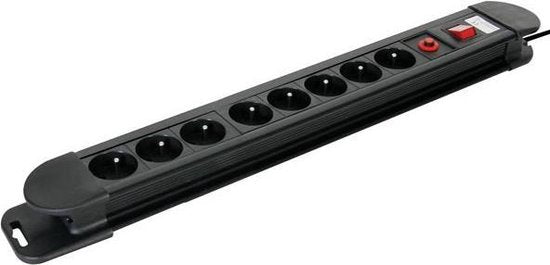 5410329416317 - Steckdose mit Schalter Überlastschutz 8 Steckdosen mit Stifterdung (Typ E) Kabel 15 m 3G15 für Innenräume schwarz rot