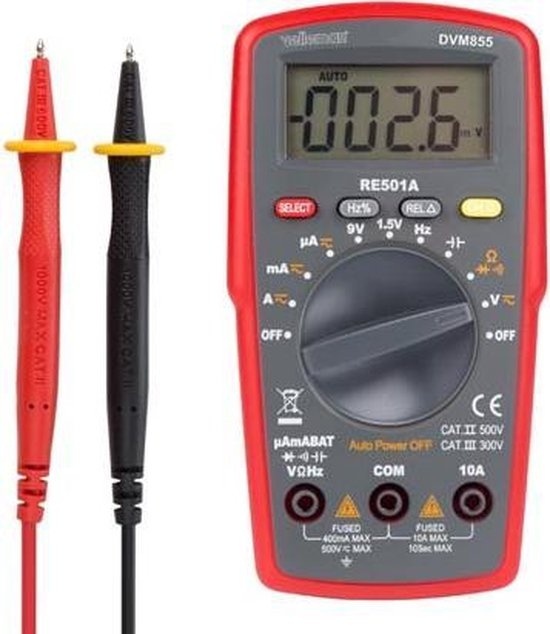 5410329669713 - Digitalmultimeter zur Messung von AC DC-Strom AC DC-Spannung Widerstand Kapazität Dioden und Durchgang Frequenz Tastverhältnis Batteriespannung inkl Messleitungen