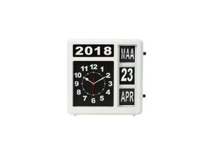 5410329696313 - - Quadratische Uhr mit Flip-Over-Kalender ideal für Sehbehinderte und Personen mit Alzheimer oder Demenz analog 31 x 31 cm weiß schwarz