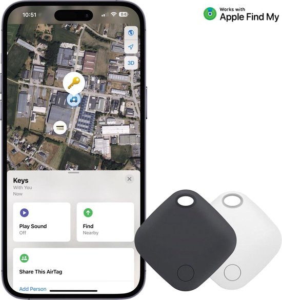 5410329759766 - Smart Tag Bluetooth-Tracker 2 Stück mit Schlüsselring funktioniert mit iOS (Apple) Find My App 365 Tage Batterie weiß und schwarz