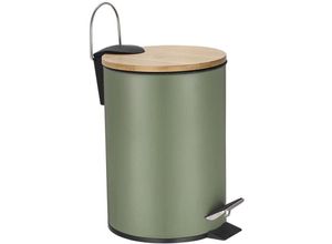 5410329760342 - - Kosmetik Eimer Tretmülleimer 3 Liter Bambusdeckel Edelstahl Grau ø 17cm