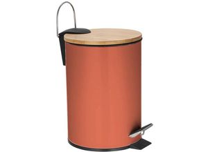 5410329760526 - - Kosmetik Eimer Tretmülleimer 3 Liter Bambusdeckel Edelstahl Rot ø 17cm